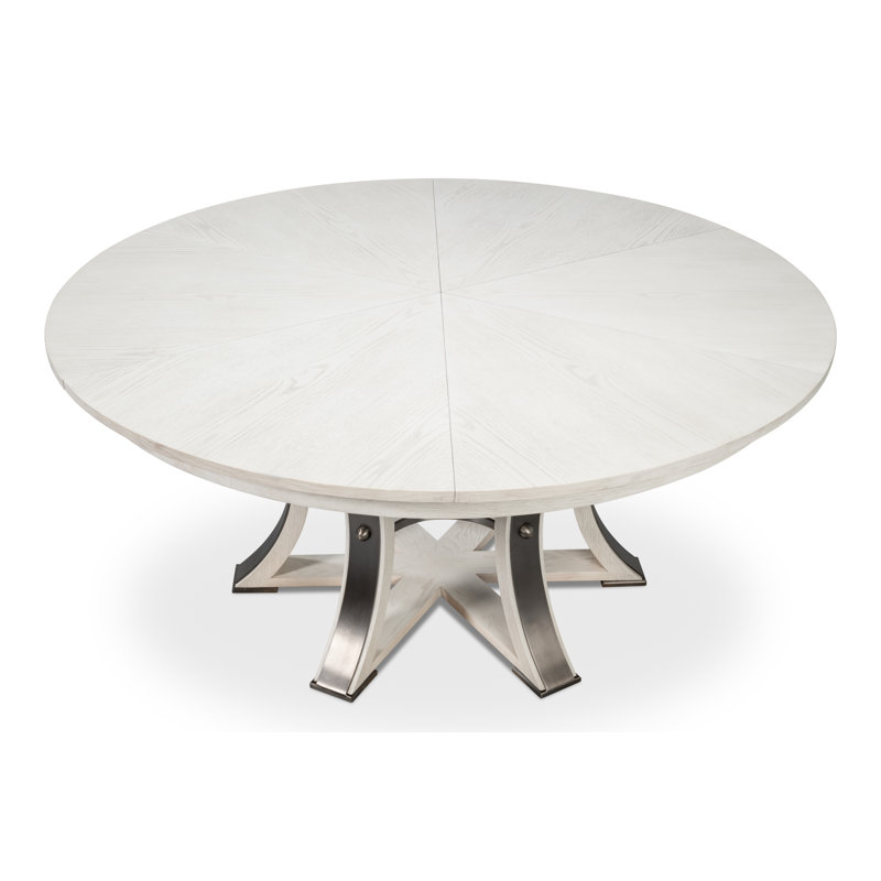 Tower Round Solid Oak Dining Table, Working White/Hammered