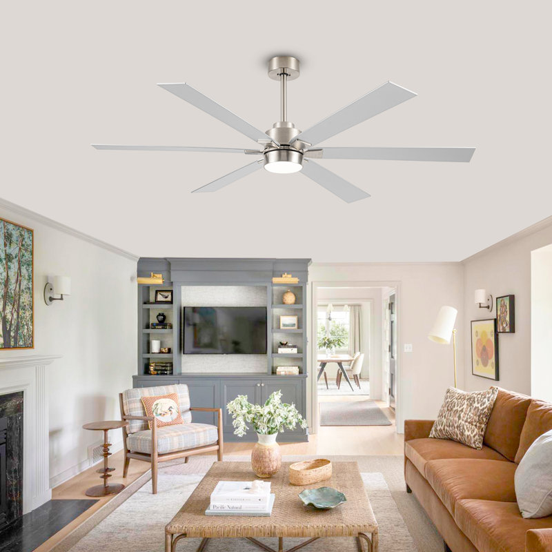 Smart Ceiling Fan With Light, Silver, Nickel