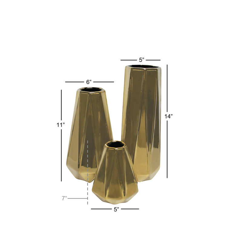 3 Piece Table Vase Set, Gold