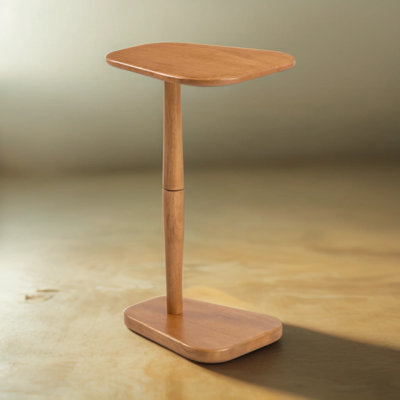 Sammy Solid Wood C-Shaped Side Table for Sofa and Bed, Mid Tone Honey Finish, Handcrafted Mango Wood Accent Table with Floating Top