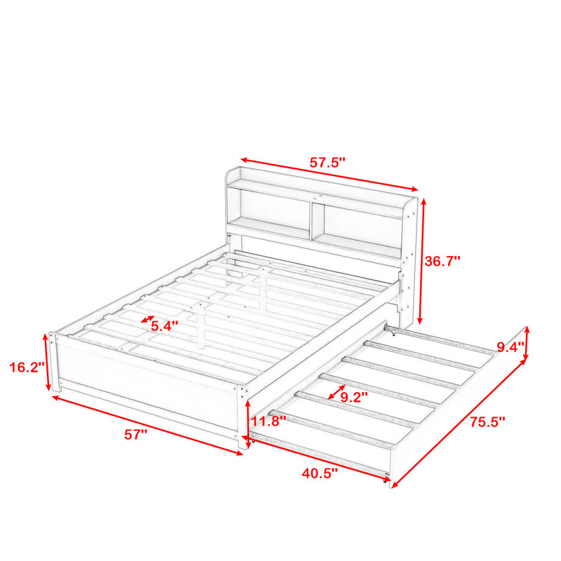 Halvorsen Full Size Wood Platform Bed with Twin Size Trundle and Storage, Espresso