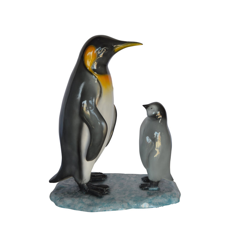 Statue en bronze de pingouin et son bébé Lievin - Taille: L 14 po x l 9 po x H 19 po.