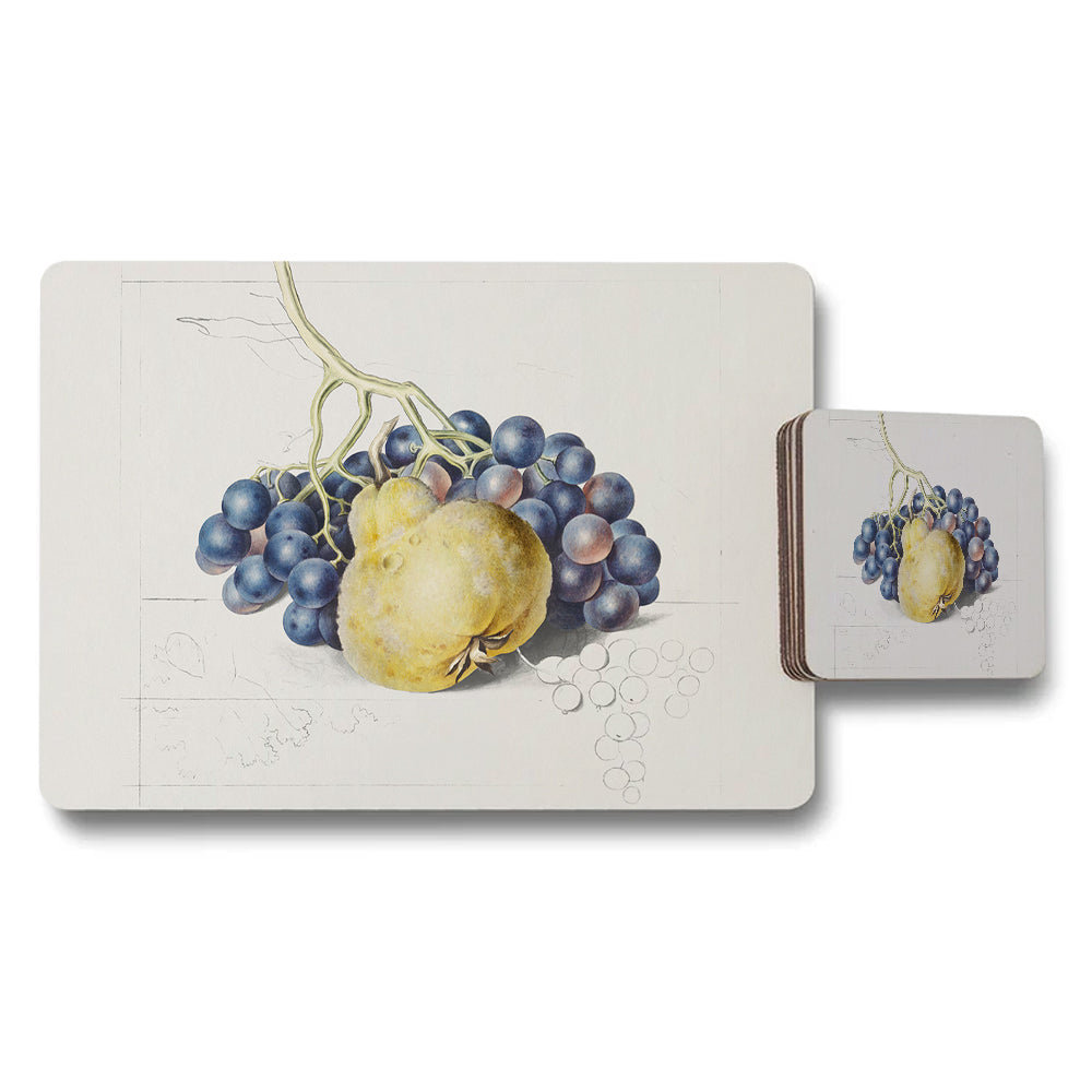 Grapes and Lemon Still Life Placemats and Coaster Set