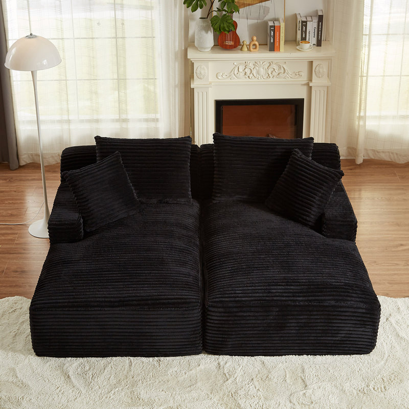 Boneless 78" Oversized Double Chaise Lounges Indoor, Upholstered Boneless Cloud Stupendous Oversized Chaise Lounge Couch Luxury Sofa Bed Deep Seat, Corduroy Lounge Chair,2 Pieces