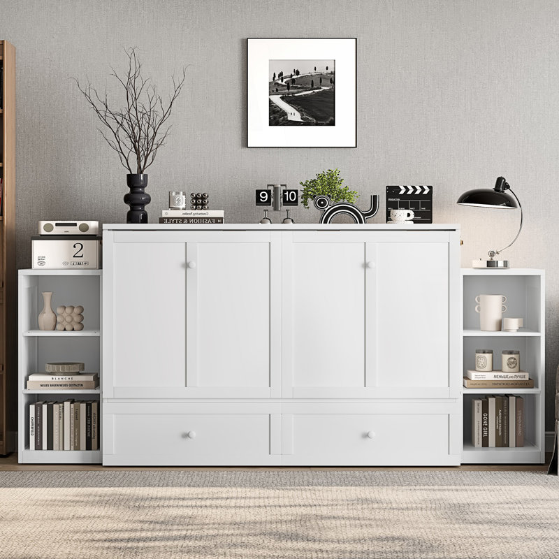 Grand lit escamotable avec rangement, Blanc