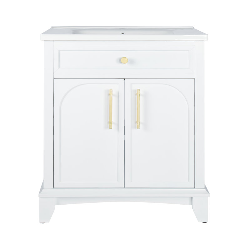 Lavabo de salle de bain autoportant avec rangement Mid-Century, Blanc