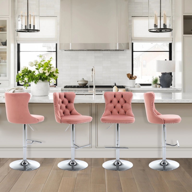 Tabourets de bar pivotants réglables à 360 °, 4, Rose, Argent
