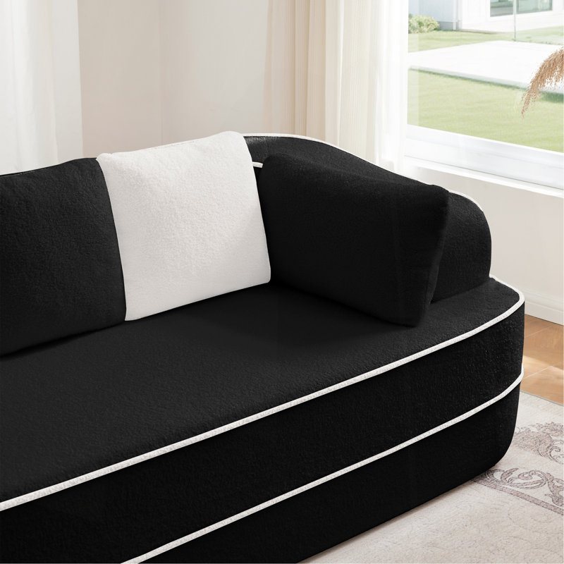 Left 2-Seater Sofa W/Pillows Teddy Fabric, Left Hand Facing, Black