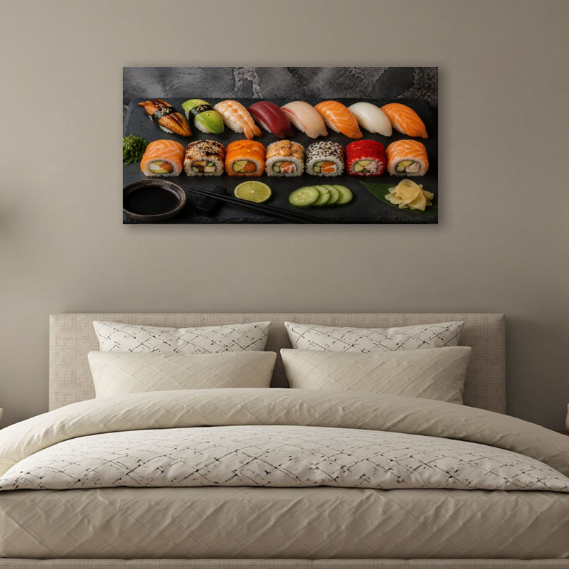 Toile, ensemble d'art mural sushi pour salle de bain, bureau de chambre à coucher, bureau d'art H 20 po x l 40 po, prêt à être accroché
