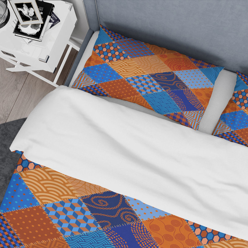 Multicolore patchwork matelassé - ensemble de housse de couette abstrait - microfibre de polyester