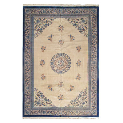 One-of-a-Kind Rectangle 12' X 17'11" 1960s Wool Area Rug in Navy Blue/Ivory/Brown