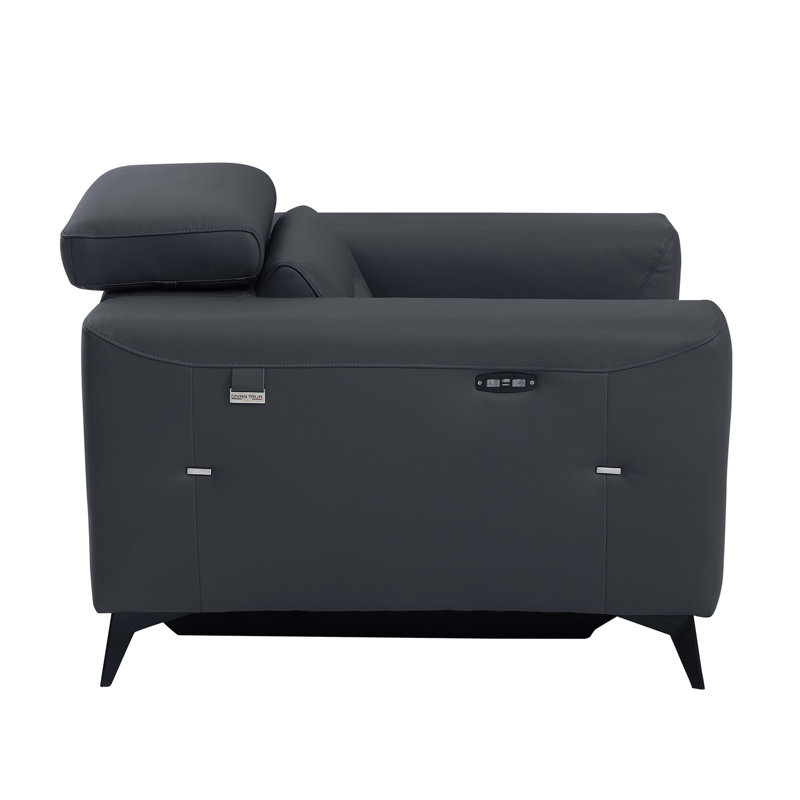 Canapé en cuir italien à grain supérieur avec fauteuil inclinable électrique, Gris foncé