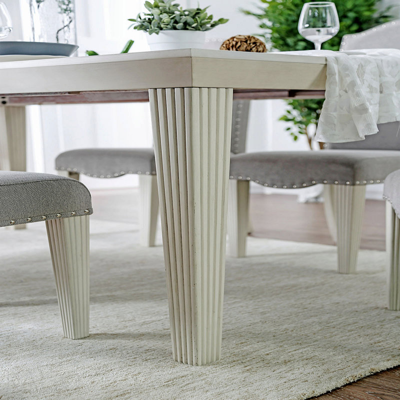Elegant Rectangular Dining Table With Expandable Leaf In Antique White Finish