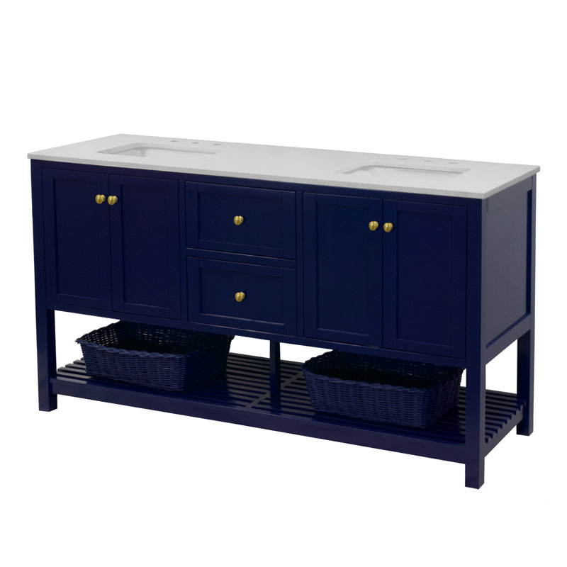 Binne 72'' Double Bathroom Vanity with Top, Royal Blue, Quartz