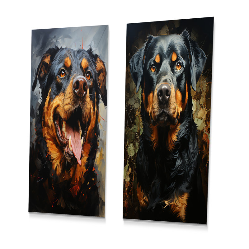 Rottweiler Resilience - ensemble de 2 reproductions d'art mural en métal, H 28 po x l 24 po