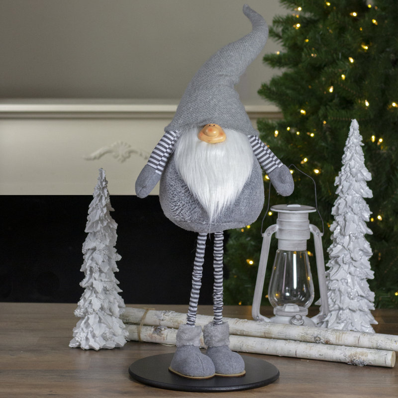 Gnome à poils longs réglable de 42 po, Gris / Blanc