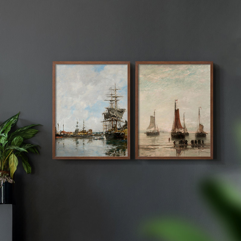 Vintage nAUTICAL IX - impression giclée sur cadre - ensemble de 2, Cadre noyer, H 9 po x l 22 po
