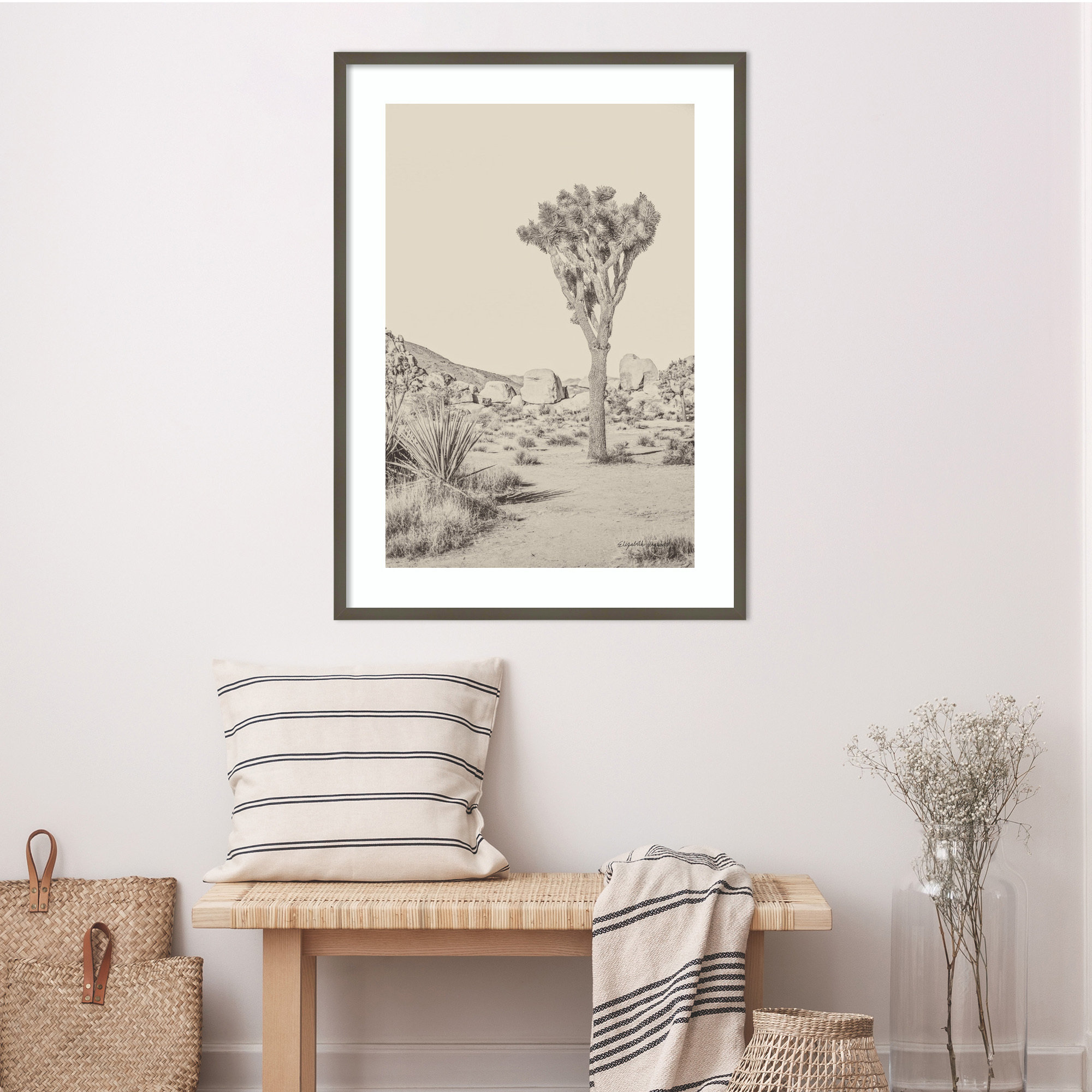 Joshua Tree III Neutral by Elizabeth Urquhart, 41" H x 30" W, Gray Framed