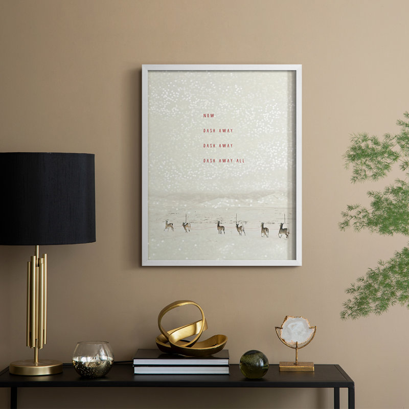 «Deer Dashing», reproduction encadrée - bois massif, H 30 po x l 24 po, Blanc