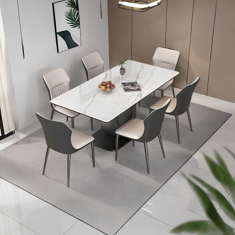 Rectangular rock plate dining table and chair set, 29.52"H x 55.11"L x 31.49"W
