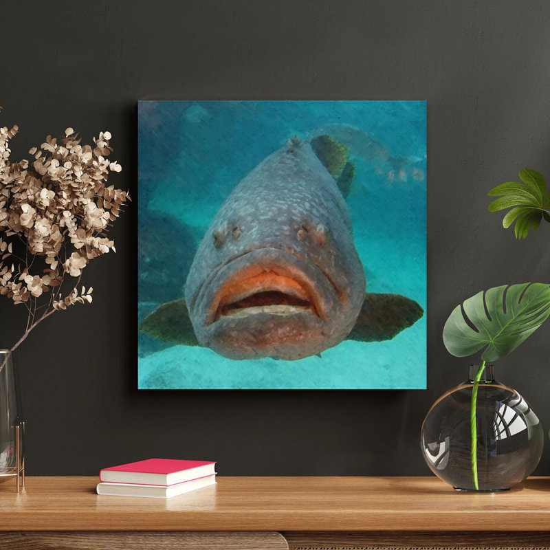 Poisson gris tacheté - peinture sur toile tendue, H 32 po x l 32 po