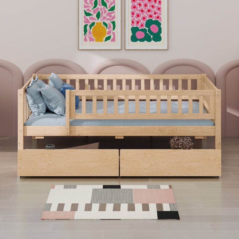 Wood Daybed Bed With Two Drawers, Natural