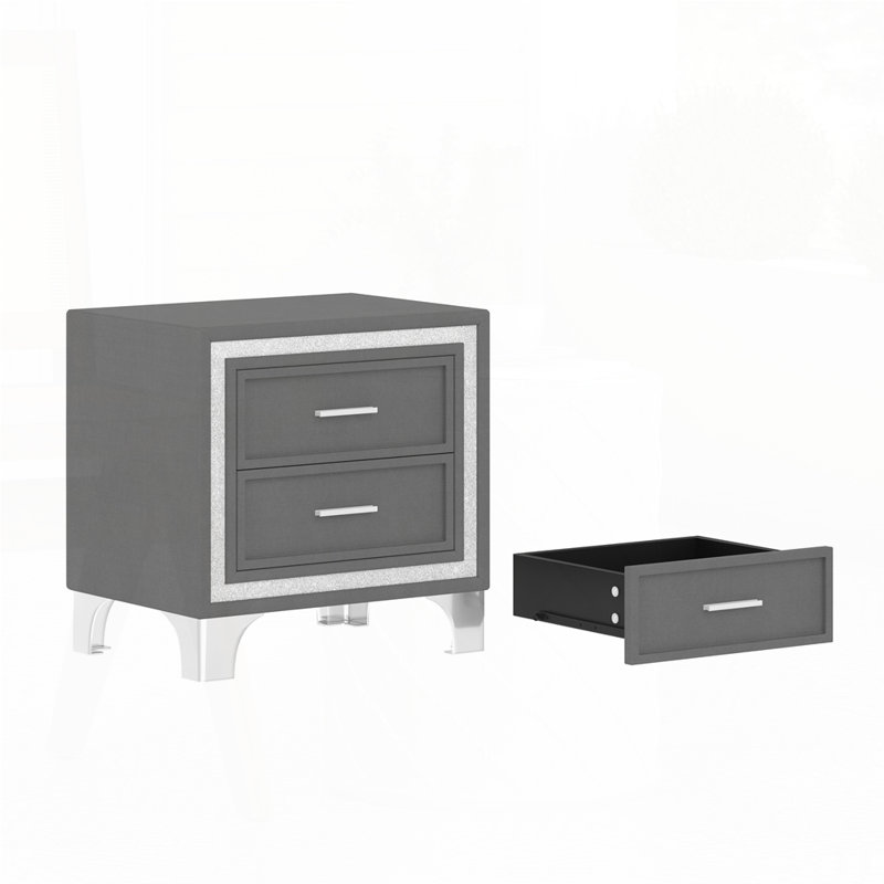 Table de chevet Trey avec bande pailletée argentée et tiroirs, Gris