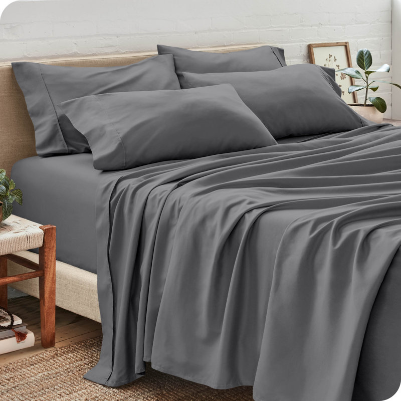 Microfiber Sheet Set with Bonus Pillowcase Set, Gray, Split Head Flex King