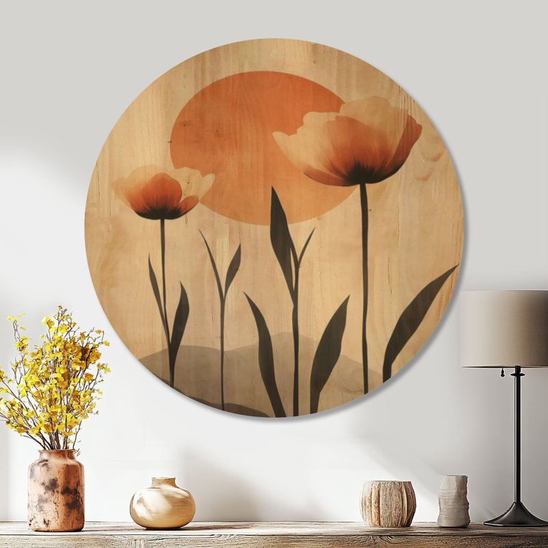 Décoration murale Mid-Century tulipes fleur par le soleil - bois botanique, 36" Round, Rond
