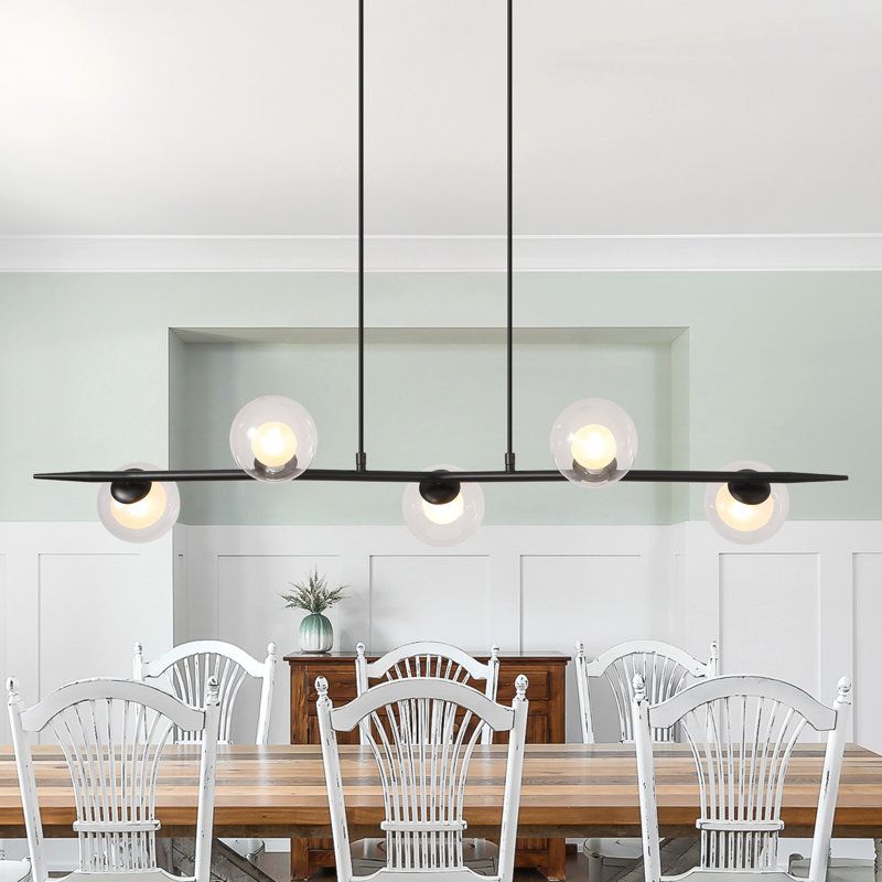 Luminaire suspendu linéaire à 5 lumières pour îlot de cuisine en verre