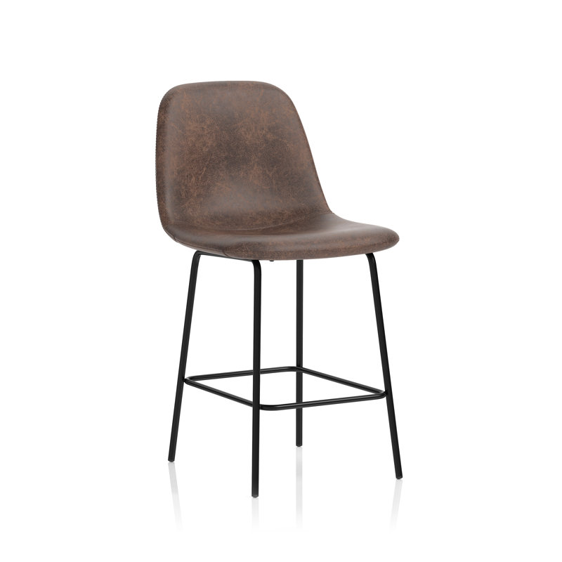 Upholstered Counter Stool with Metal Frame, Brown