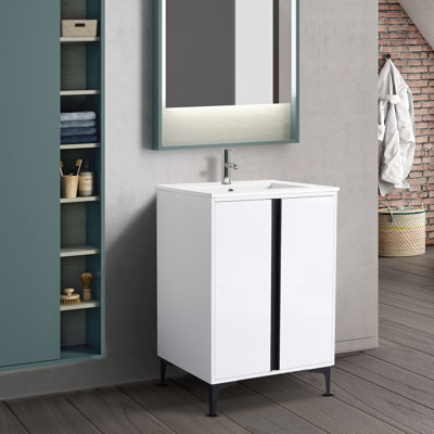 24"" Freestanding Bathroom Vanity With Ceramic Sink And Adjustable Shelves -  Inhouse, HZW999S00107