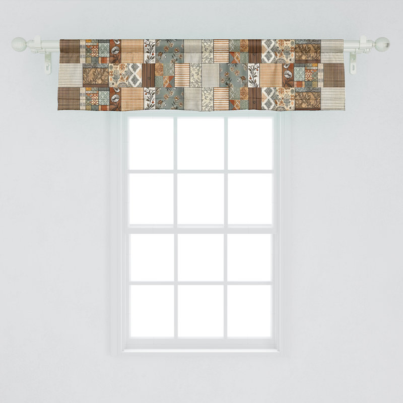 Sand Brown Pale Teal Geometric Satin Rod Pocket Valance