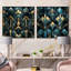 Sarcelle et or, ensemble de 2 collages carrés géométriques glamour Art Deco-101845486-101845487