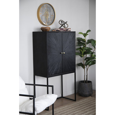 Armoire 31,5 x 16,5 x 60 po, noir - rangement élégant avec base en fer mince et deux portes pour la chambre à coucher, la salle à manger et le salon Armoire haute 31,5 x 16,5 po