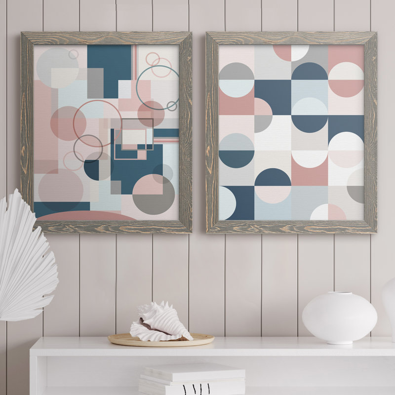 Modern Geo - ensemble de 2 peintures sur toile encadrées, H 24 po x l 36 po x P 1,5 po, Toile avec cadre gris