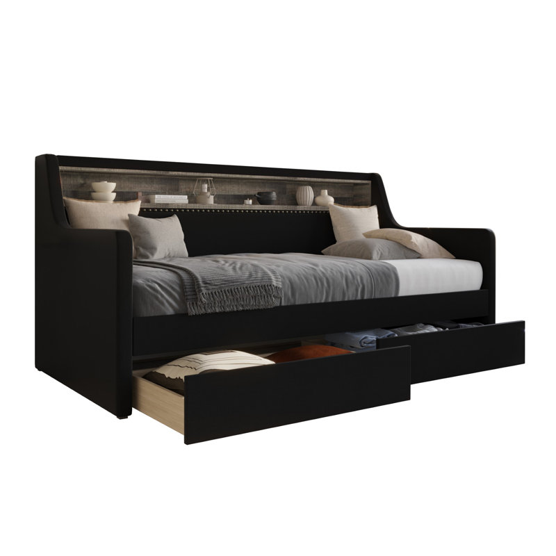 Amylah Upholstered Storage Daybed, Black