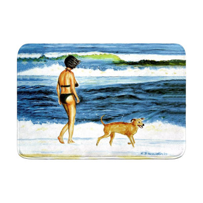 Woman and Dog on Beach Bath Mat