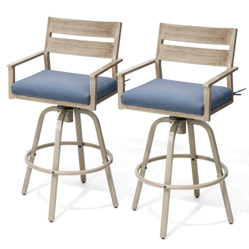 Tabouret de bar rotatif en aluminium avec coussin Sunbrella 28,7 po Taleah, Bleu