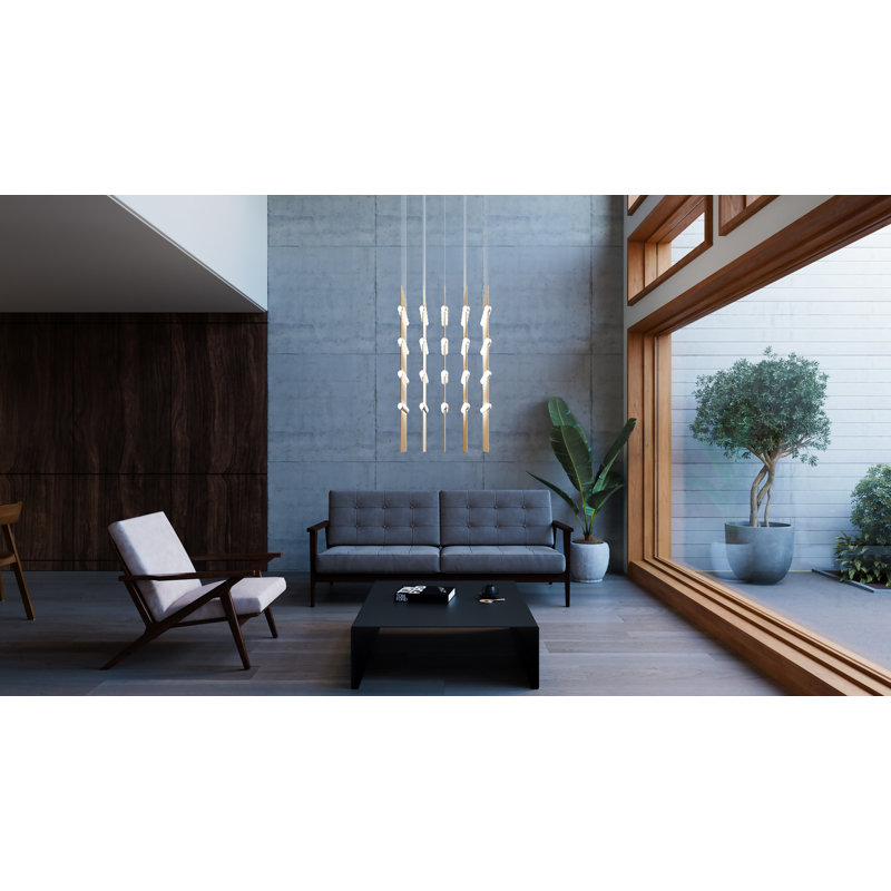 Luminaire suspendu 100 niveaux à DEL Constellation®, Transparent, Laiton satiné, 2700 K