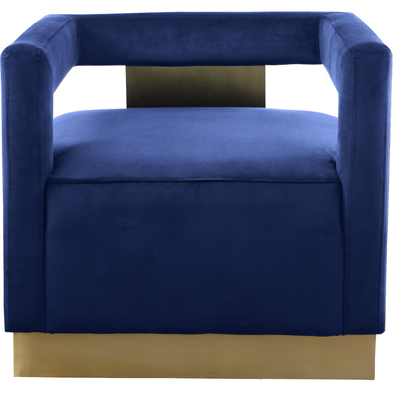Fauteuil demi-tonneau en velours Jocoby, Velours bleu marine