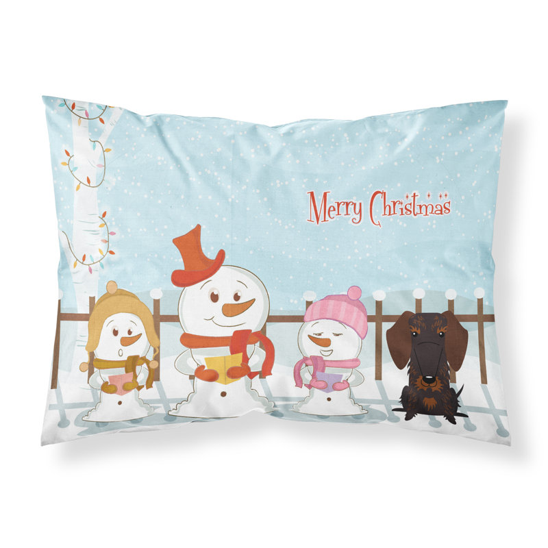 Taie d'oreiller Merry Christmas Merry Christmas, Teckel poilu chocolat et choristes
