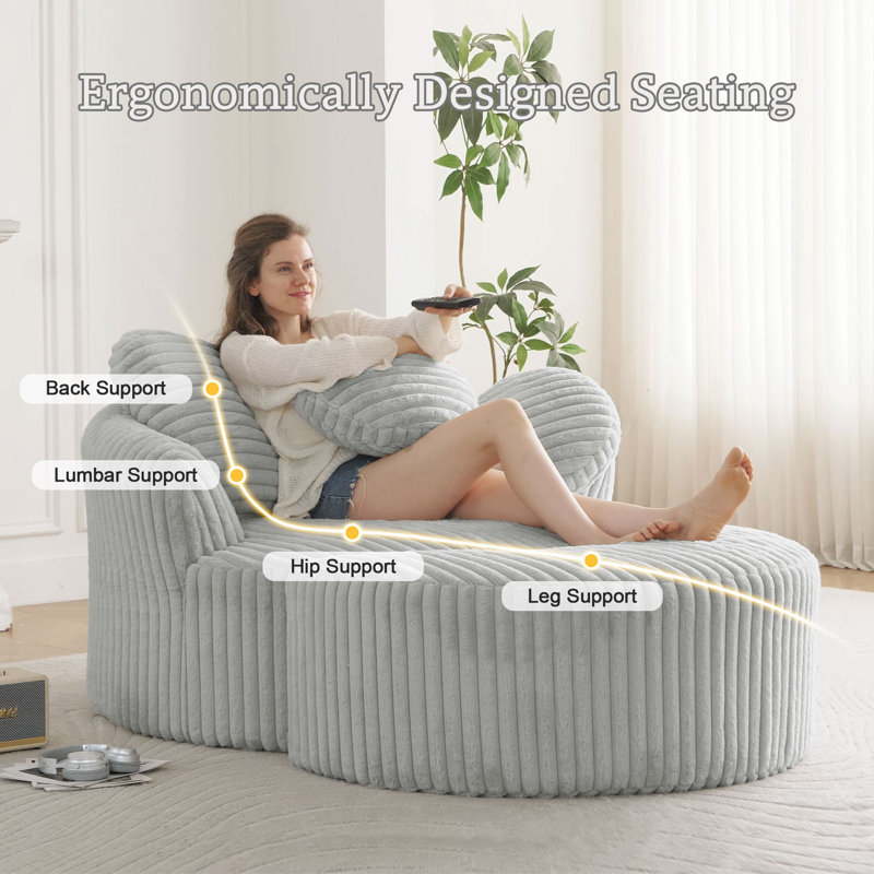 52.4" W Oversized Modern Swivel Accent Chair With Pillows And Ottoman, Light Gray