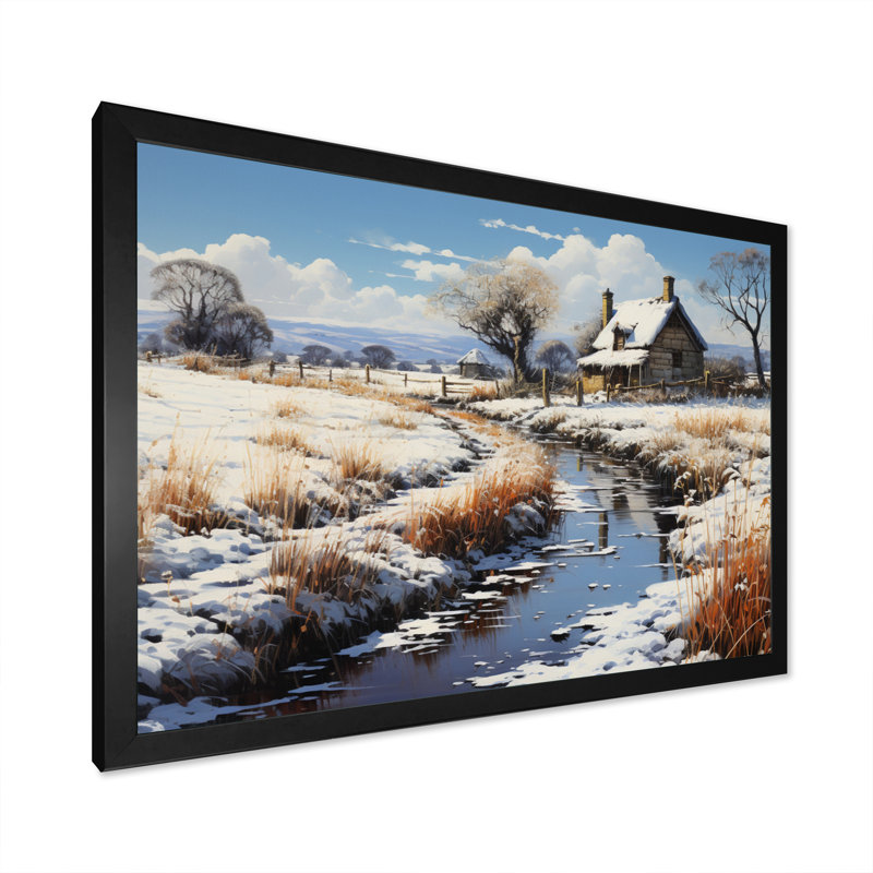 Binak " Countryside Winters Touch ", 24" H x 32" W x 1" D, Black Single Picture Framed