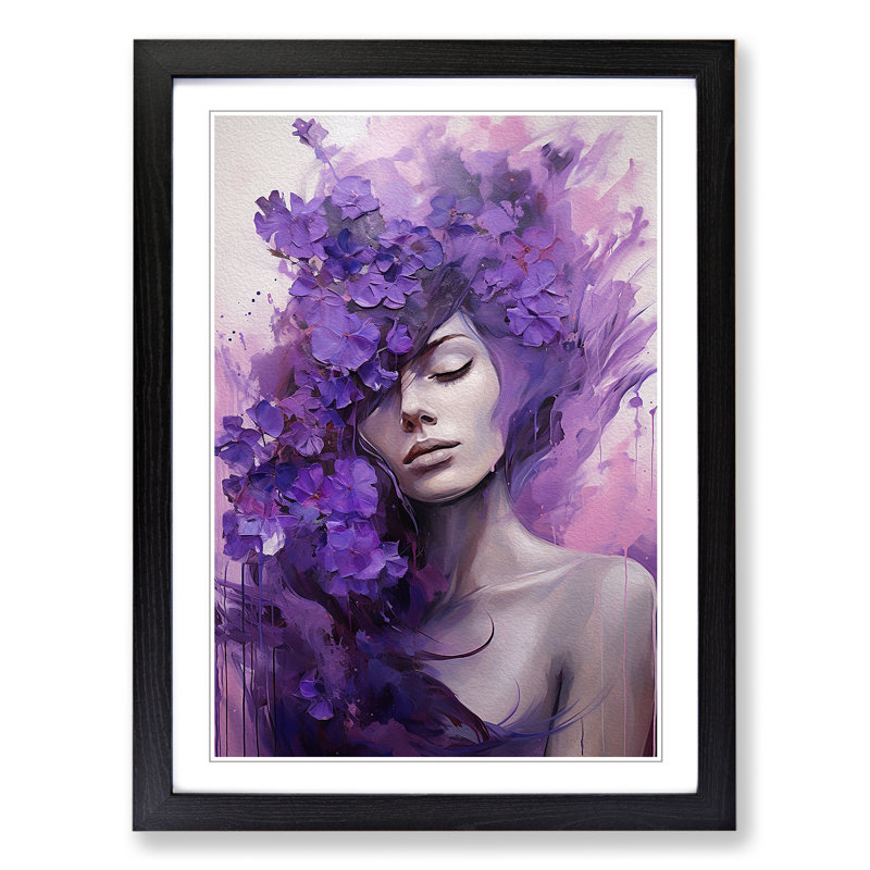 Lavender Flower Expressionism - Single Picture Frame Print on Wood, 64cm H x 46cm W x 2cm D, Black Framed