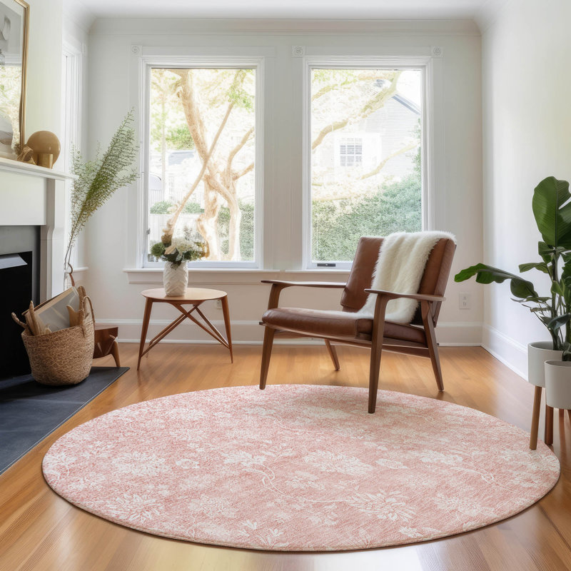 Premium Machine Washable Prisco Pink Rug, Round 8'