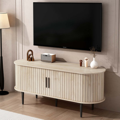 Meuble télé, console de télévision moderne de 47 po avec compartiment de rangement et porte coulissante, centre de divertissement pour jeux vidéo avec armoire pour le salon