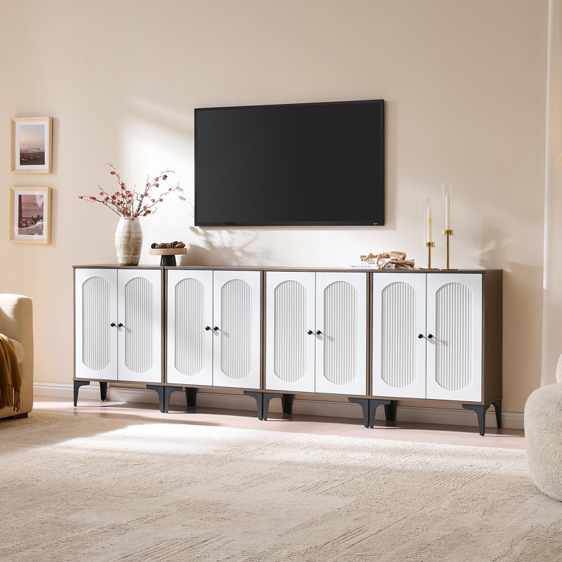 Armoire de rangement cannelée, noyer et blanc, 1 pièce, Walnut/White