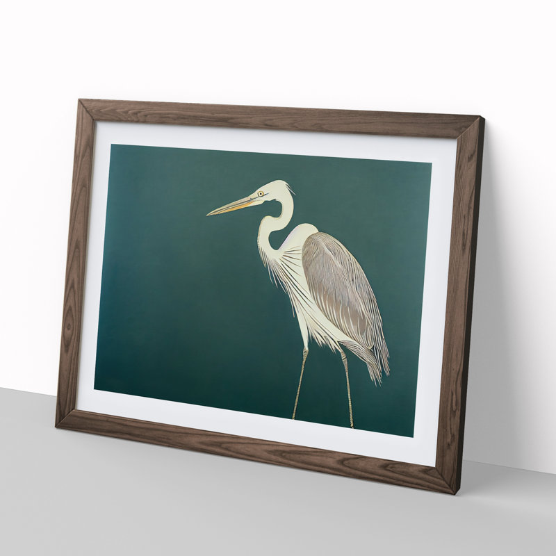 Alluring Heron Bird 1 Piece Single Picture Frame Wall Art, 34cm H x 46cm W x 2cm D, Walnut