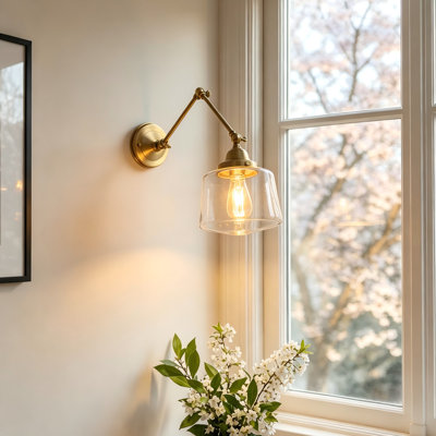1-Light Adjustable Arm Glass Shade Wall Sconce